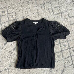 Nanette Lepore Black Puff Sleeve Embellished Blouse